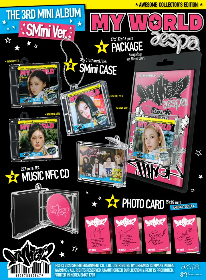 AESPA - [MY WORLD] 3rd Mini Album SMini version (Smart Album) 4 Version SET - Image 2