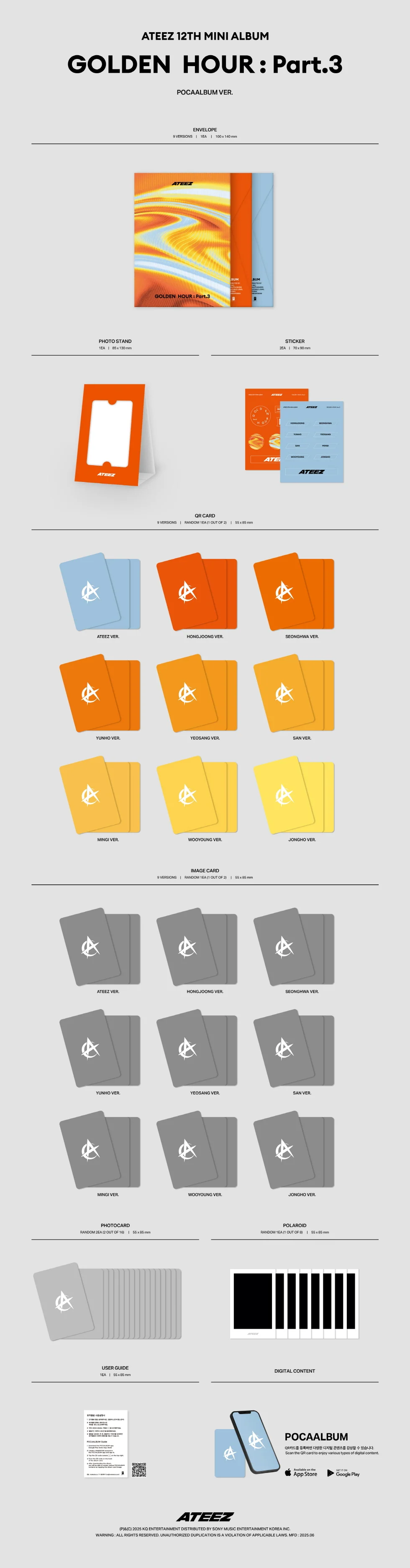 ATEEZ - [GOLDEN HOUR : PART.3] 12th Mini Album POCAALBUM 9 Version SET - Image 2