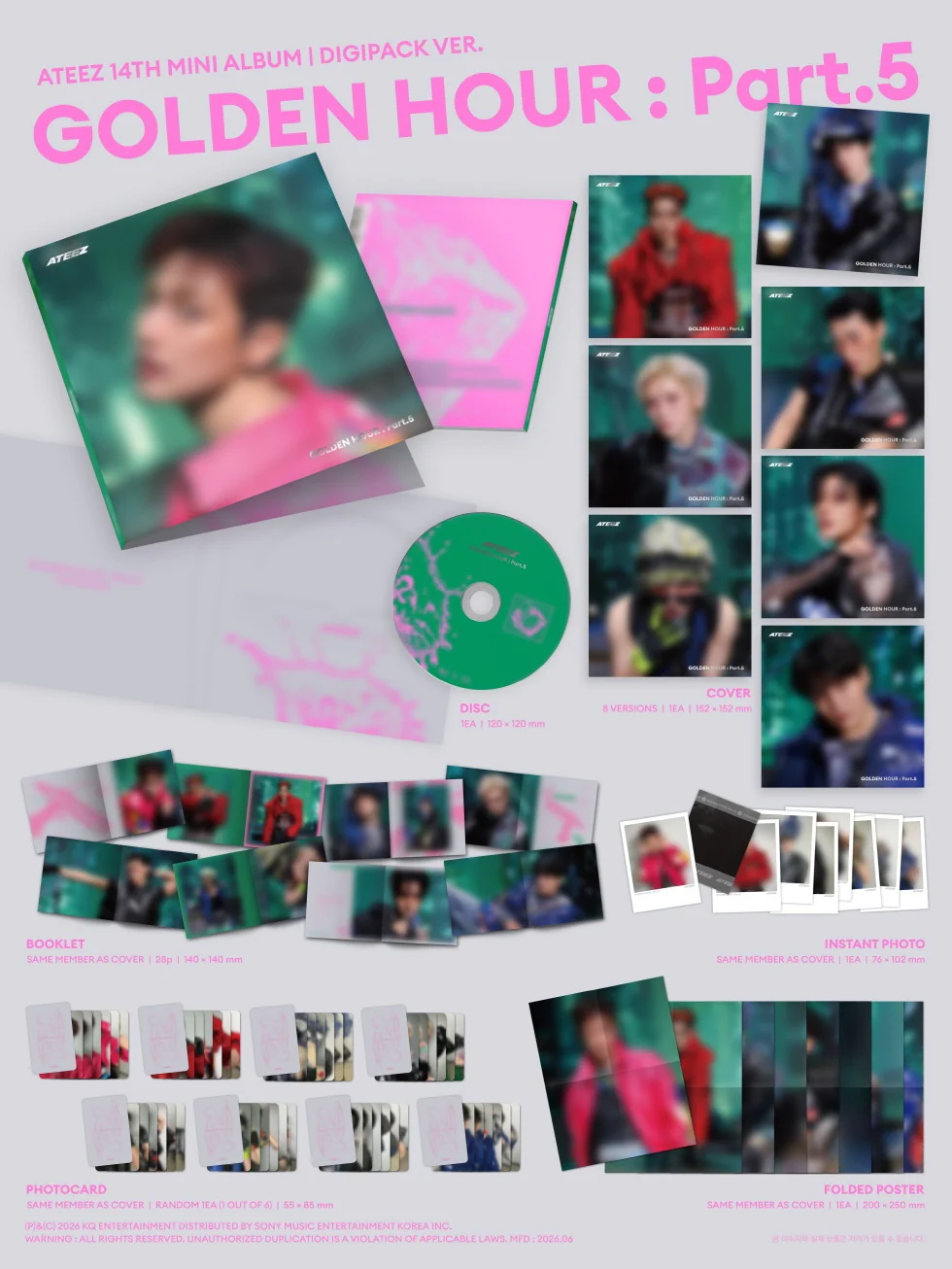 (LUCKY DRAW) ATEEZ - [GOLDEN HOUR : PART.5] 14th Mini Album DIGIPACK YEOSANG Version - Image 2