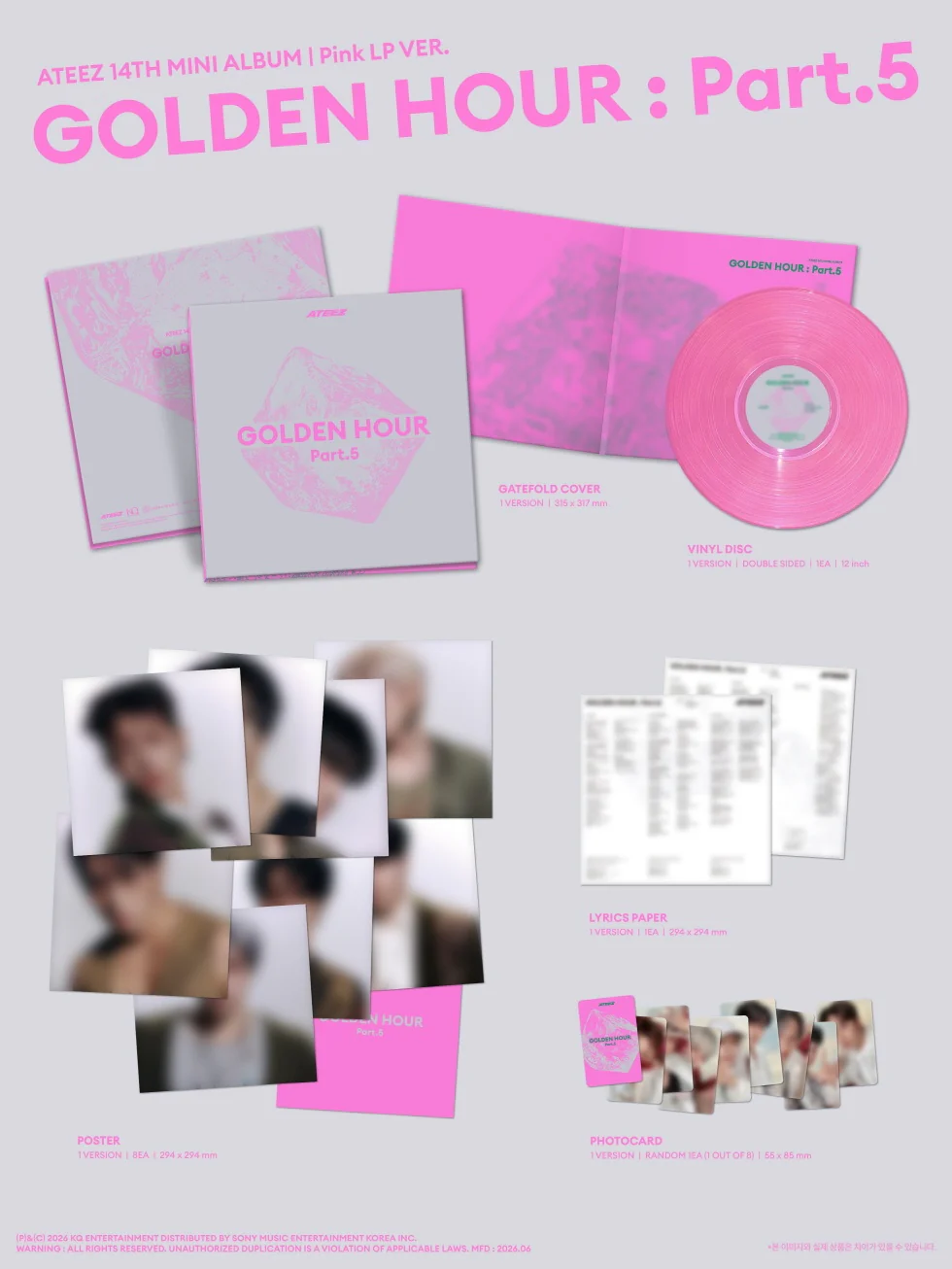 ATEEZ - [GOLDEN HOUR : PART.5] 14th Mini Album PINK LP Version - Image 2