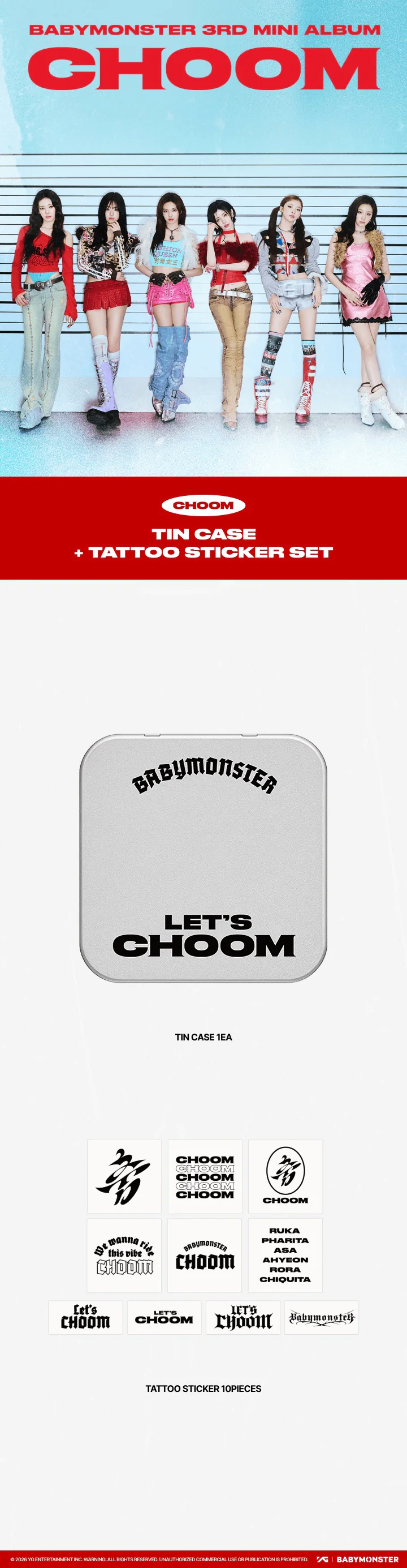 BABYMONSTER - [CHOOM] 3RD MINI ALBUM MD TIN CASE + TATTOO STICKER SET - Image 2