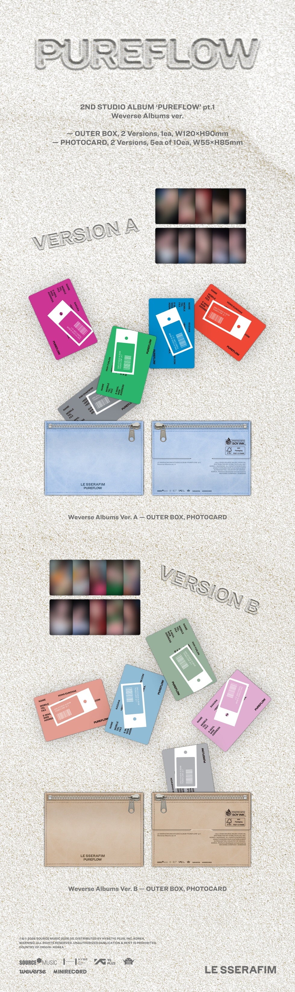 LE SSERAFIM - [PUREFLOW PT.1] 2nd Studio Album WEVERSE ALBUMS 2 Version SET - Image 2