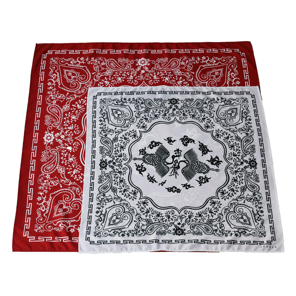 LEESLE - Twin Cranes Peony Bandanna Scarf (L)