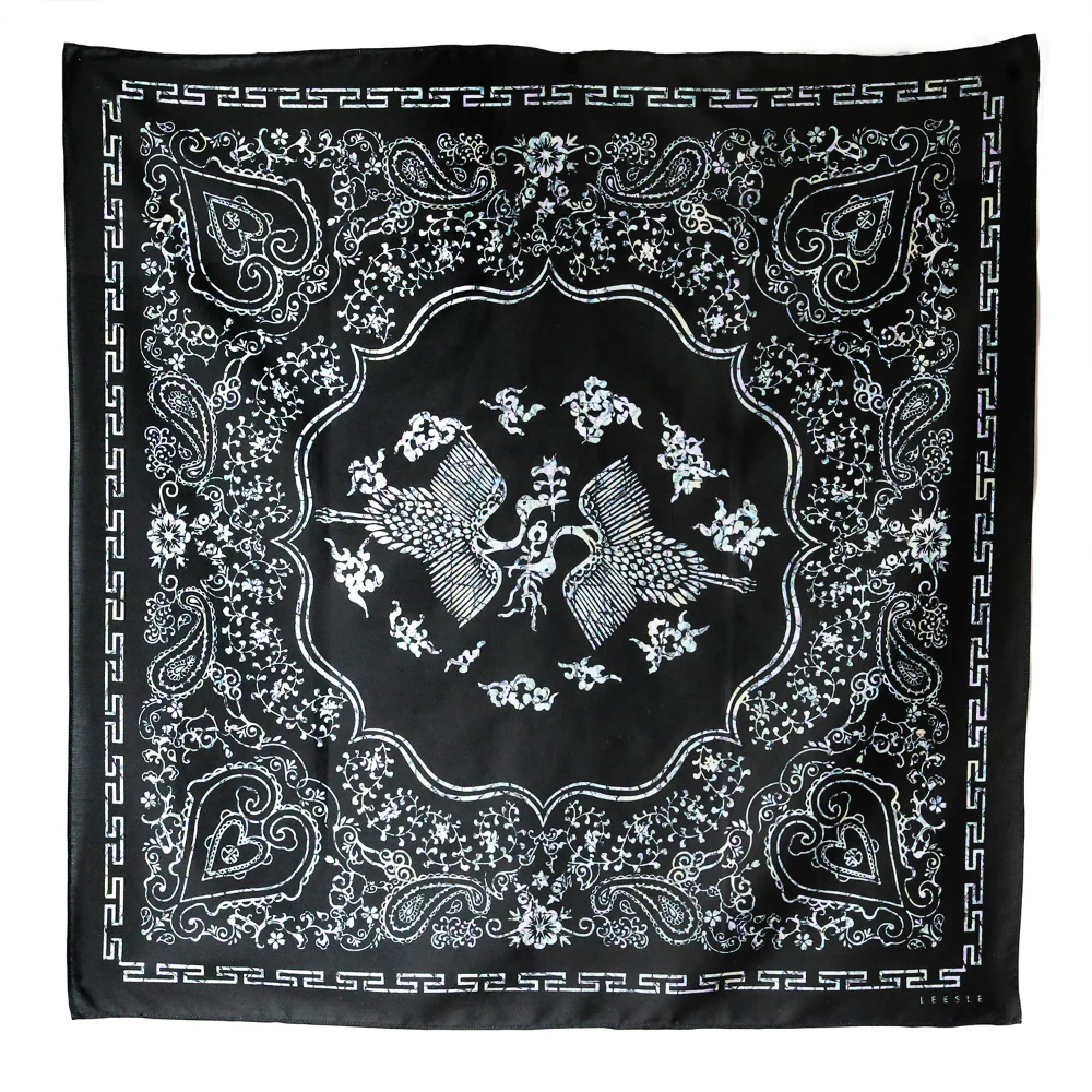 LEESLE - Twin Cranes Peony Bandanna Scarf (L) - Image 7