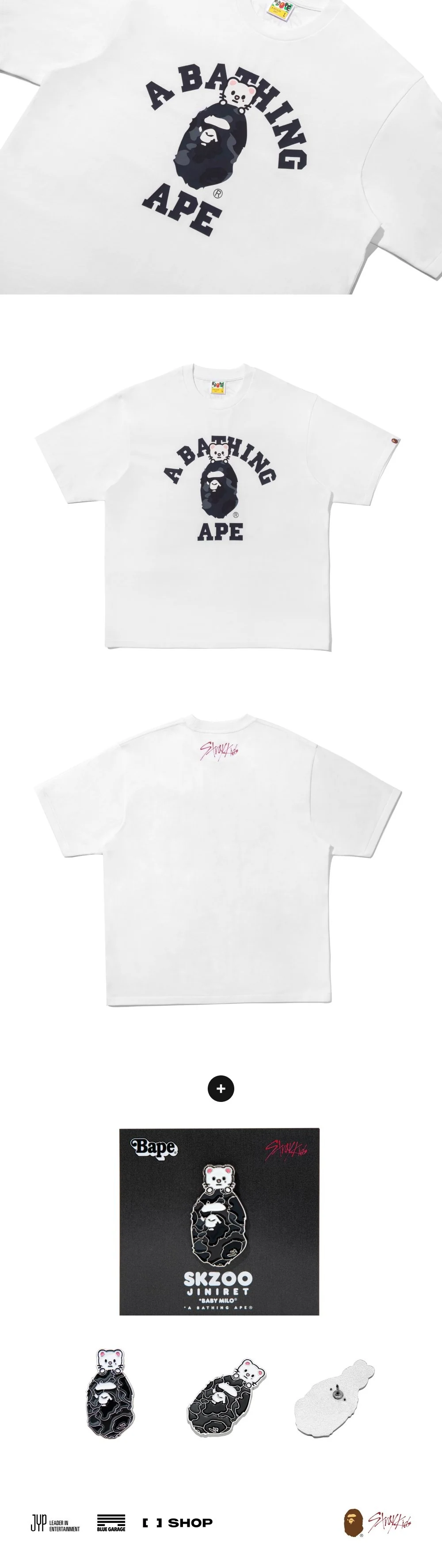 Stray Kids - [BAPE X Stray Kids] MD Jiniret COLLEGE TEE M + METAL PINS (BLACK) SET - Image 2