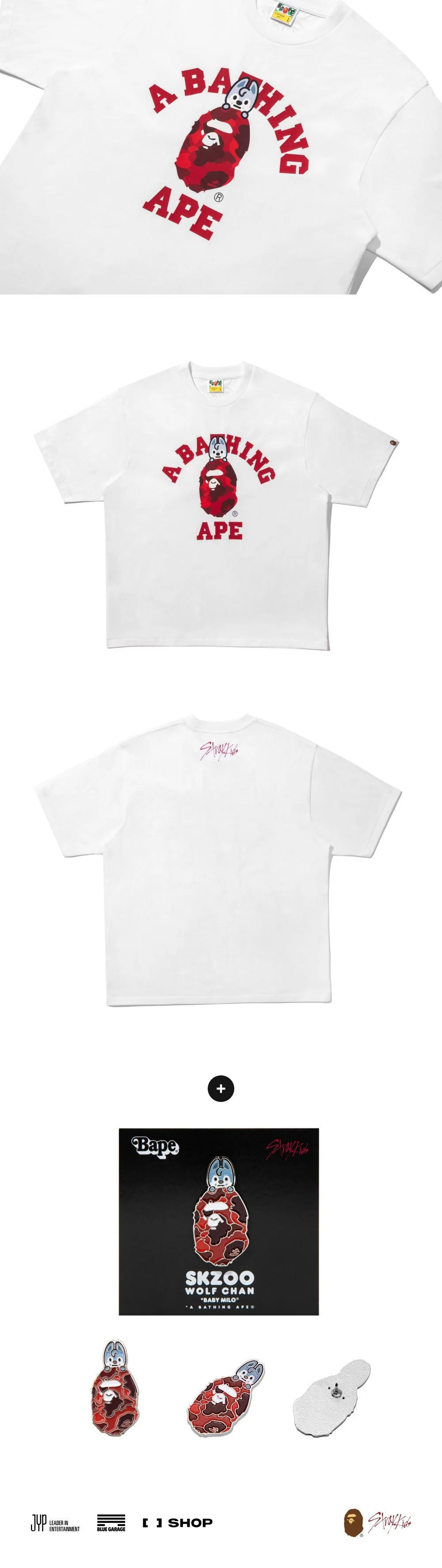 Stray Kids - [BAPE X Stray Kids] MD Wolf Chan College Tee M + METAL PINS (RED) SET - Image 2