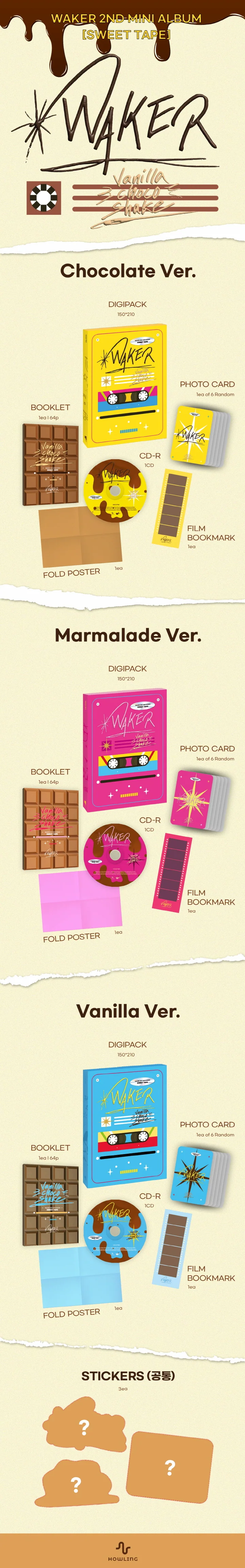 WAKER - [SWEET TAPE] 2nd Mini Album 3 Version SET - Image 2