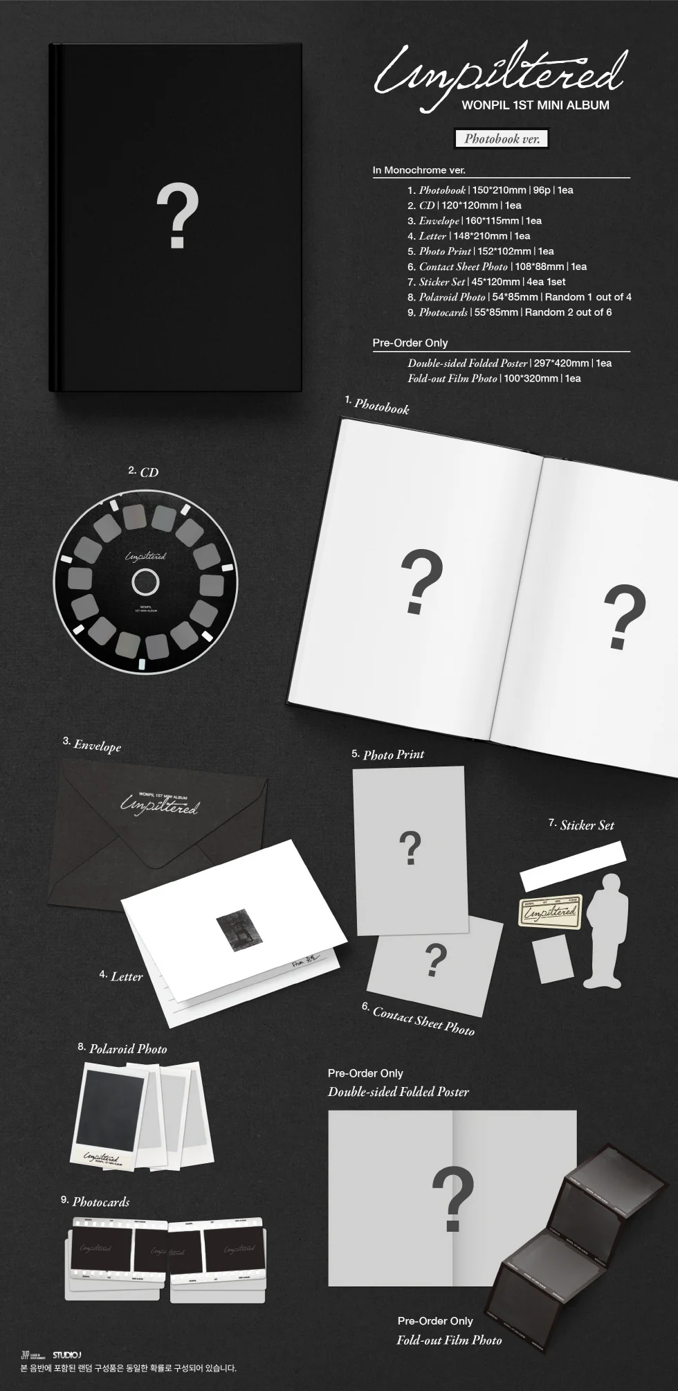 (LUCKY DRAW) WONPIL - [UNPILTERED] 1st Mini Album PHOTOBOOK IN MONOCHROME Version - Image 2